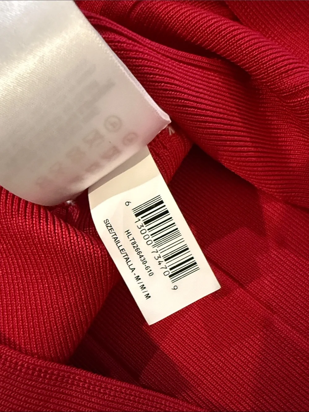 Herve Leger Paris Raspberry Red Long Sleeve Striped Scoop Neck Dress M